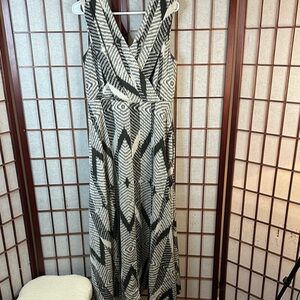 Banana Republic Black and Cream Geometric Maxi Dress